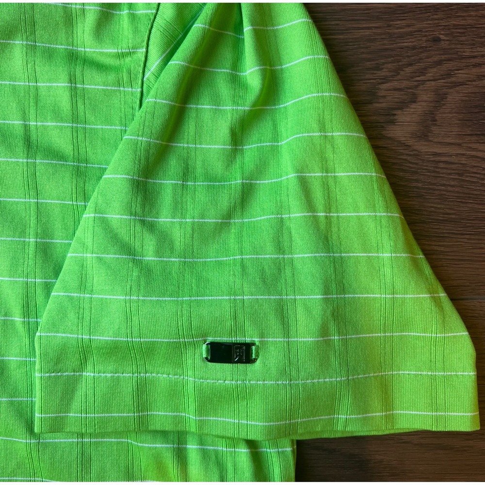 Nike Tiger Woods Collection Golf Polo Shirt Mens XL Lime Green Striped Fit Dry - Picture 4 of 8